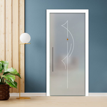 Frameless Glass Pocket Sliding Door, 32"x81", Recessed Grip, Semi-Private