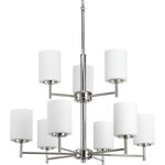 Progress Lighting - Replay 9-Light 2-Tier Chandelier, Polished Nickel - Nine-light, two-tier chandelier from the Replay Collection, smooth forms, linear details and a pleasingly elegant frame enhance a simplified modern look. Arms can be faced up or down.