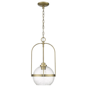 Devonshire Antique Brass 1-Light Pendant With Clear Seeded glass