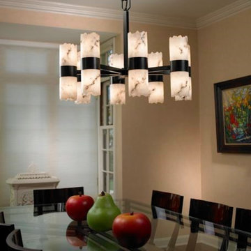 LumenAria Dakota Small Up and Down Chandelier, Cylinder With Broken Rims above D