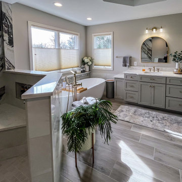 Master Bath with Refaced Vanity and Full Height Porcelain Tile Shower Walls