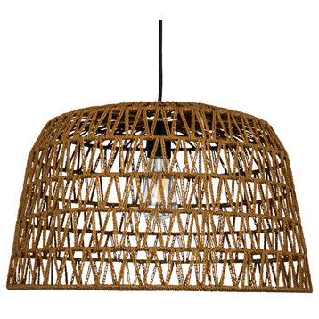 Boho Open Weave Metal and Paper Rope Ceiling Light, Brown