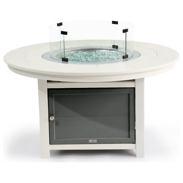 Vail 25"(Hx 48"(W HDPE Fire Pit Table, Two Tone Base, Round Top, White Top