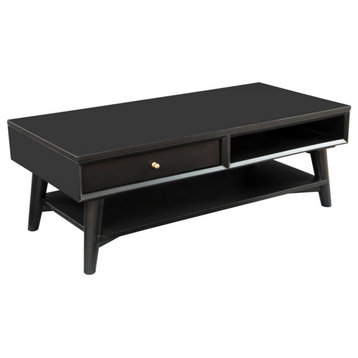 Coffee Table With 1 Drawer and Open Shelf, Black