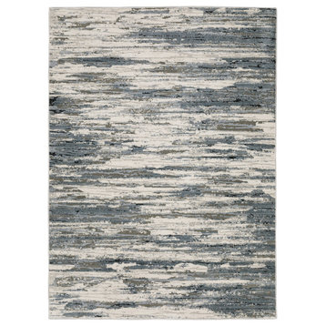 Christian Waves Beige and Blue Contemporary Power-Loomed Area Rug, 9'10"x12'10"