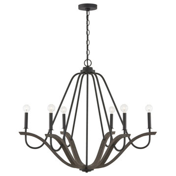 Clive Six Light Chandelier, Carbon Grey and Black Iron