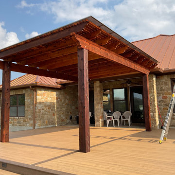 Cedar pergola and composite deck with lighting