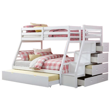 Roseberry Kids Contemporary Wood Twin over Full Bunk Bed w/ Ladder in White
