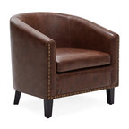 Tub Barrel Accent Chair Faux Leather, Brown