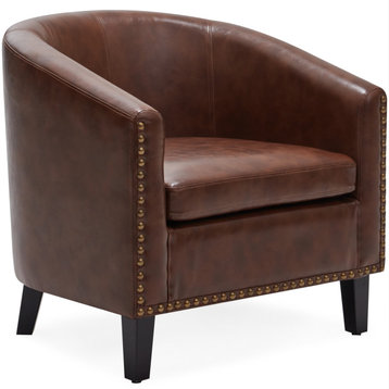 Tub Barrel Accent Chair Faux Leather, Brown