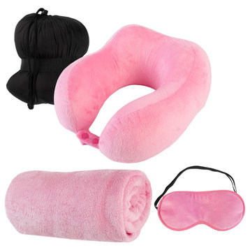 Travel Pillow Set Travel Essentials for Airplanes, Trains, Cars, Buses, Pink