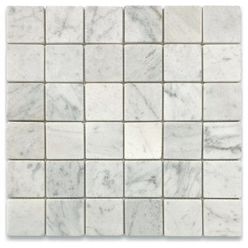 Non Slip Carrara Marble Venato Carrera Square Shower Tile Tumbled 2x2, 1 sheet