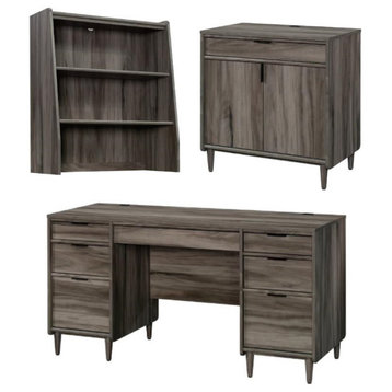 Home Square 3-Piece Set with Desk Base Storage Cabinet & Hutch in Jet Acacia