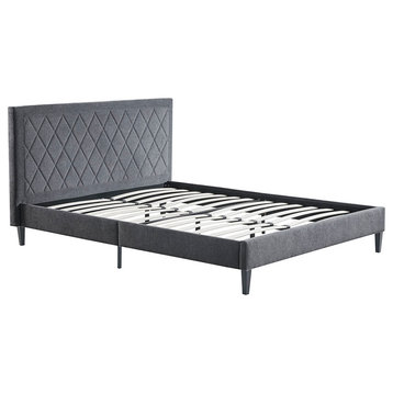 510 Design Rowen Diamond Tufted Upholstered Bed Frame, Grey, Queen