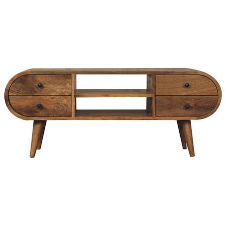 Oak-ish Circular Media Unit With 2 Open Slots