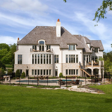 French Country Stone and Stucco Estate Features In Ground Pool and Stone Gazebo