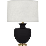 Robert Abbey - Robert Abbey MDC21 Michael Berman Atlas - One Light Table Lamp - Shade Included: TRUE  Designer: Michael Berman  Cord Color: Silver  Base Dimension: 5.38 x 1.25Michael Berman Atlas One Light Table Lamp Matte Dark Coal Glazed/Modern Brass Oyster Linen Shade *UL Approved: YES *Energy Star Qualified: n/a  *ADA Certified: n/a  *Number of Lights: Lamp: 1-*Wattage:150w E26 Medium Base bulb(s) *Bulb Included:No *Bulb Type:E26 Medium Base *Finish Type:Matte Dark Coal Glazed/Modern Brass