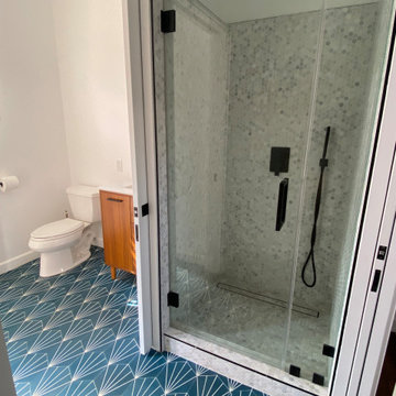Bathroom complete remodel Mid Century style, shower.