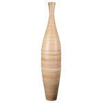 Villacera - Villacera Handcrafted 35" Tall Natural Bamboo Vase Sustainable Bamboo - Accent any space with Villacera's whimsically modern Handcrafted 35 Tall Natural Bottle Shape Bamboo Floor Vase, perfect as a stand-alone piece or filled with your favorite fillers, silk plants or artificial flowers. Standing 35-Inches tall, its classic bottle profile is interrupted by the soft texture of the natural spun bamboo, creating a charming and exotic statement in any living space.  Each Villacera Handmade Bamboo Vase is uniquely hand spun out of sustainable, lightweight bamboo, leaving minimal differences of each piece.  Bamboo is relatively lightweight, yet dense and therefore very durable, requiring little to no maintenance, providing your home and dining room with decor for years to come.
