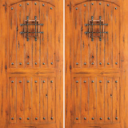 Knotty Alder Exterior Double Door, 2 Panel, Speakeasy, Clavos - Front Doors
