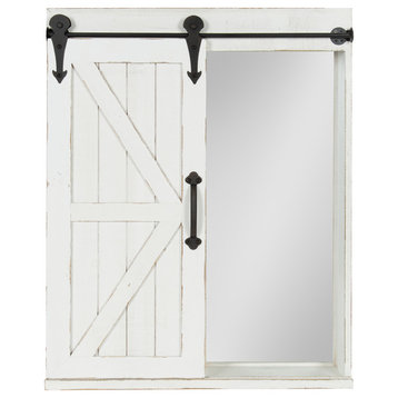Cates Decorative Bath Medicine Cabinet Mirror with Barn Door, White 21.5x28