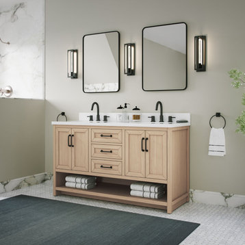 The Asher Bathroom Vanity, Gray, 60", Double Sink, Freestanding