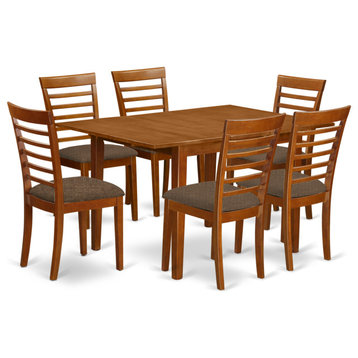 7 Pc Kitchen Nook Dining Set -Breakfast Nook And 6 Dining Chairs In Brown