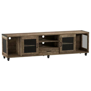 TV Stand, Caster Wheels With Storage Cabinets and Metal Pulls, Reclaimed Oak