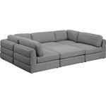Meridian Furniture - Beckham Linen Textured Fabric 6-Piece Modular U-Shaped Sectional, Grey - Liven up your living space with this Beckham grey durable linen polyester fabric sectional. Its grey color complements any contemporary home decor, while its durable linen and polyester fabric upholstery provides you with a soft and comfortable place to sit. This sectional is modular, so you can create infinite configurations, which are easily attached using the attachment latch underneath. Its linen, wood, and foam construction guarantees stability for years to come.