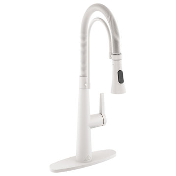 Single-Handle Spring Neck Standard Kitchen Faucet with Dual-Function, Matte White
