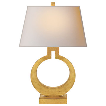 Ring Form Large Table Lamp in Gilded with Natural Paper Shade