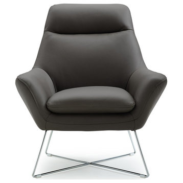 HomeRoots Modern Dark Gray Top Grain Italian Leather Accent Chair