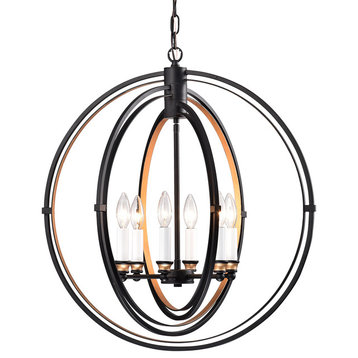 6-Light Black Bronze Triple Hoop Globe Chandelier