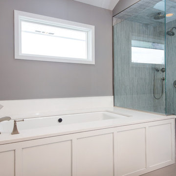 Transitional White and Gray Master Bath Willowbrook