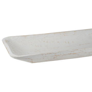 Santa Fe Long  Wooden Dough Bowl 8"x39", Pure White