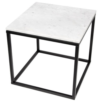 Prairie 20"x20" End Table With Marble Top, Top: White, Legs: Black Lacquered Steel
