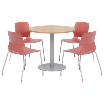 Olio Designs Round 42in Lola Dining Set - Maple Table - Coral Chairs