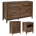 OSP Home Furnishings - Stonebrook 3 Piece Bedroom Set, Classic Walnut Finish, Classic Walnut - Create the perfect bedroom or guest room with our Stonebrook bedroom set. Suite includes one 6-drawer dresser, one 4-drawer chest and one nightstand with USB power port housed in convenient pull-out shelf. Deep drawers make putting even bulky folded items away easy. Featuring sturdy metal drawer glides with safety stops, elevating Stonebrook to a bedroom favorite for years to come. Achieve a chic, modern, aesthetic with either a blonde or deep walnut woodgrain finish that will fit in effortlessly with popular styles like Rustic Coastal, Modern Farmhouse or an eclectic Boho vibe. Complete the perfect bedroom by adding our beautiful Stonebrook 3-Panel headboard. Assembly required. 4- Drawer Chest Dimensions- 31.25" W x 17.5" D x 41.25" H, 6-Drawer Dresser Dimensions- 56.25" W x 17.5" D x 32.75 H, Nightstand Dimensions- 18.5" W x 18" D x 24.75" H