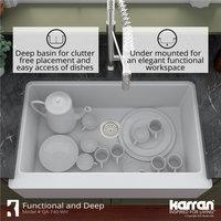 Karran Farmhouse/Apron-Front Quartz 34" Single Bowl Kitchen Sink, White