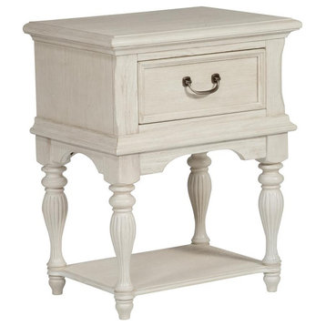 Leg Night Stand, Antique White Finish with Heavy Wire Brush
