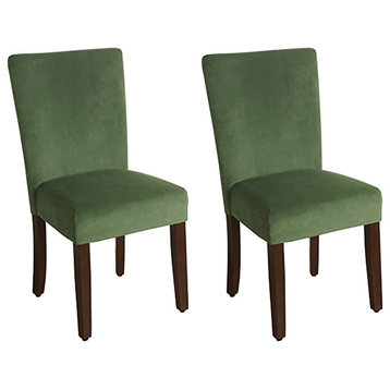 Set of 2 Modern Dining Chair, Polyester Upholstered Seat & Backrest, Dark Green
