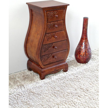 Windsor Carved Wood 5-drawer Bombay Narrow Dresser, Walnut