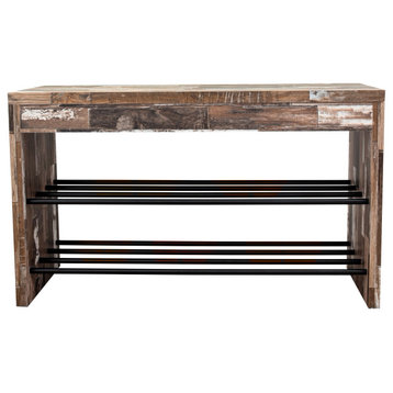 Two-Tier Industrial Decorative Shoe Bench, Distressed Wood Finish
