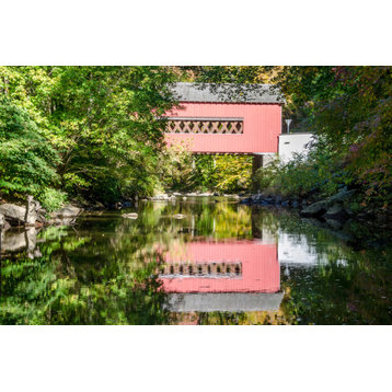 The Reflection of Wooddale Covered Bridge Unframed Wall Art Print, 8" X 10"
