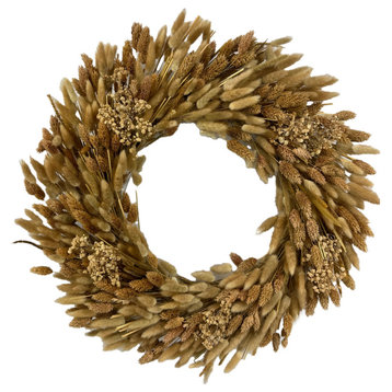 Golden Preserved Dried Wheat Grass Fall Harvest Wreath 21"