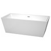 Sara 67" Freestanding White Bathtub, Polished Chrome Drain and Overflow Trim
