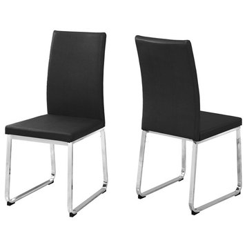 Dining Chair, Set Of 2, Side, Upholstered, Pu Leather Look, Metal, Black, Chrome