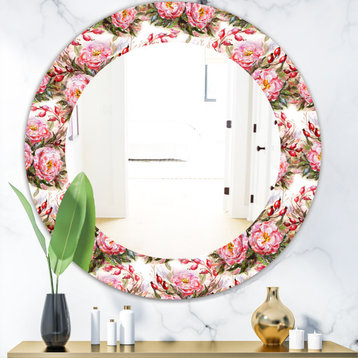 Designart Pink Blossom 1 Farmhouse Frameless Oval Or Round Wall Mirror, 32x32