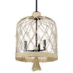 Golden Lighting - Nassau 3 Light Pendant With Hammered Clear Glass Shade - Enhance your coastal space with Nassau. Authentic fishnet knots in a clean white rope wrap the hammered clear glass shade. The rope finishes just before the glass bottom, resting atop one another. The hammered glass shade's open bottom has a clean look. The larger light within this collection offers an optional fringe tassel.