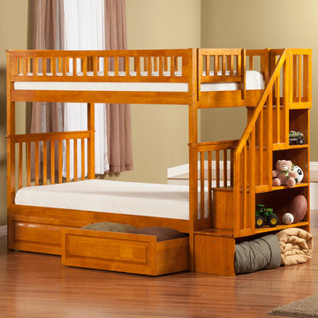 Woodland Staircase Twin over Twin Bunk Bed | Trundle | Caramel Latte